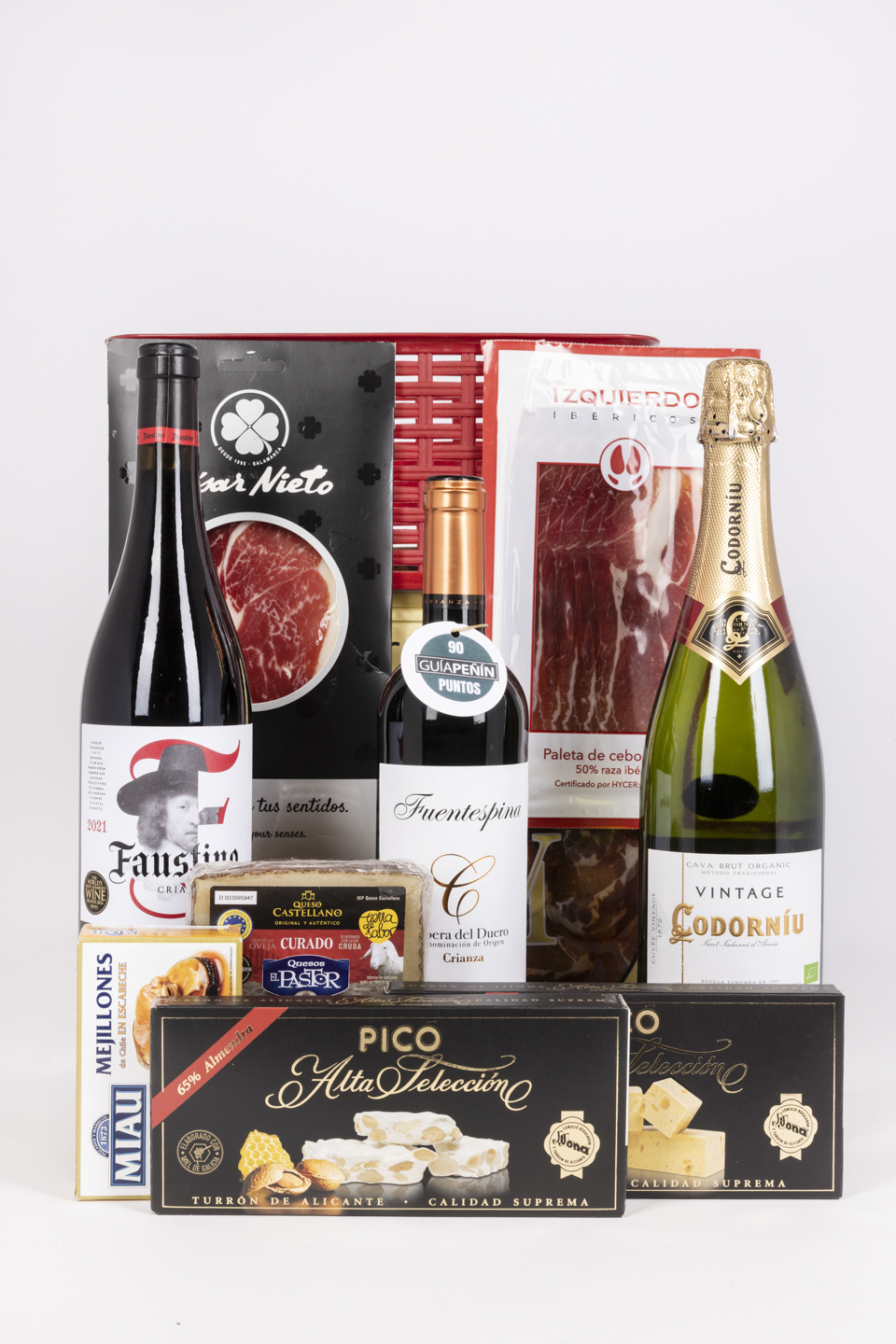 lote navideño 30 cesta rattan gourmet